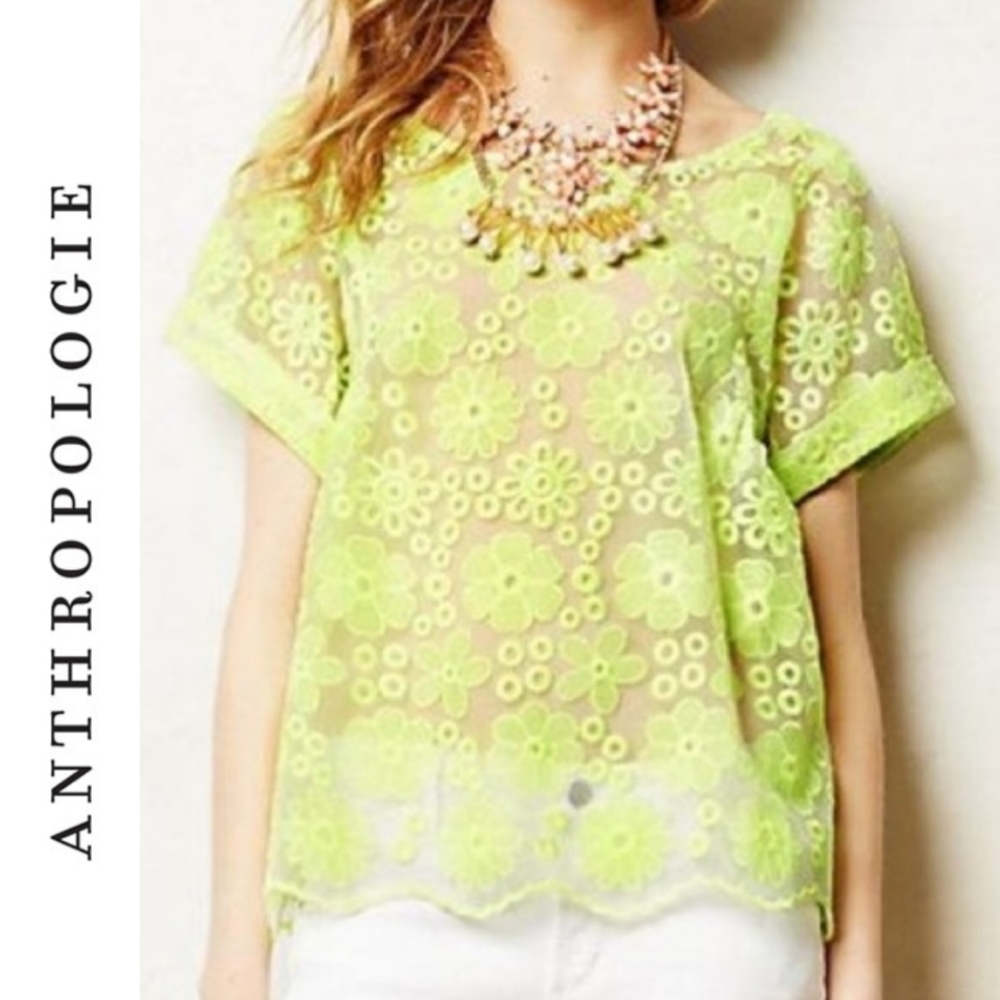 ☀️🌼Get Ready for Spring! EUC! Darling Anthroplogie Meadow Rue Sheer Lace Blouse